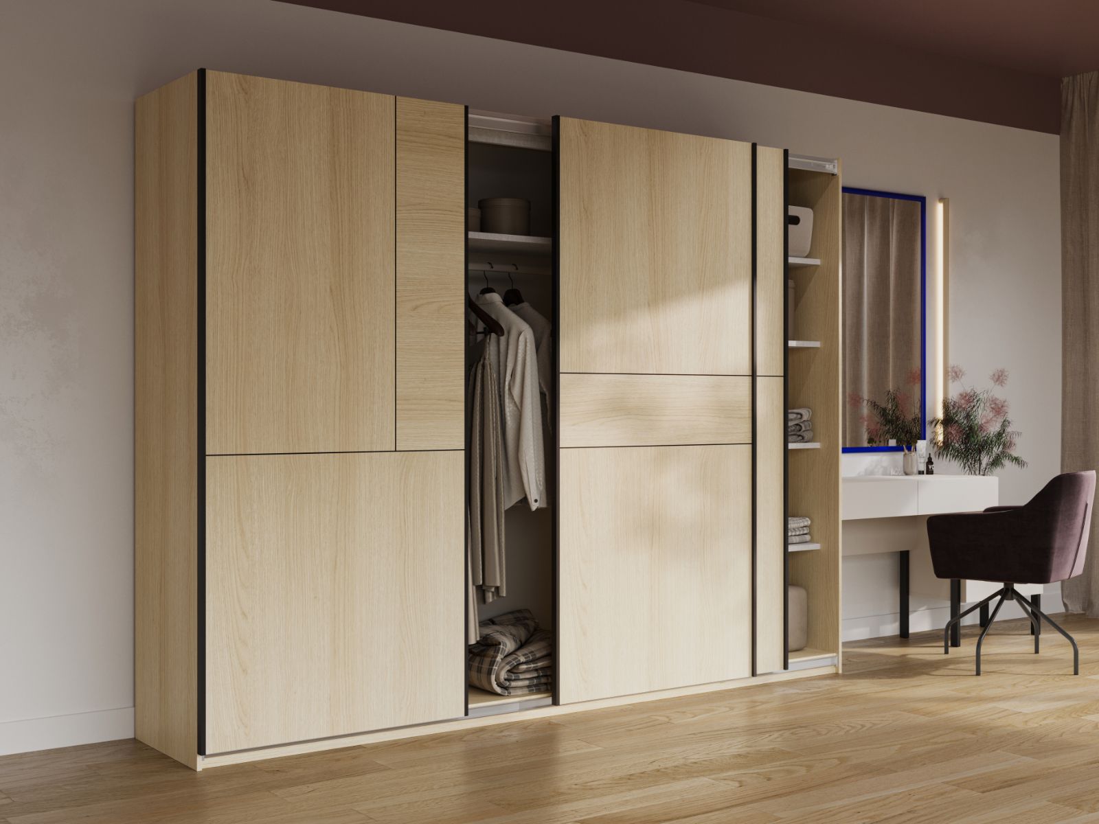 Armoire CUBER 3 portes coulissantes chêne lindberg