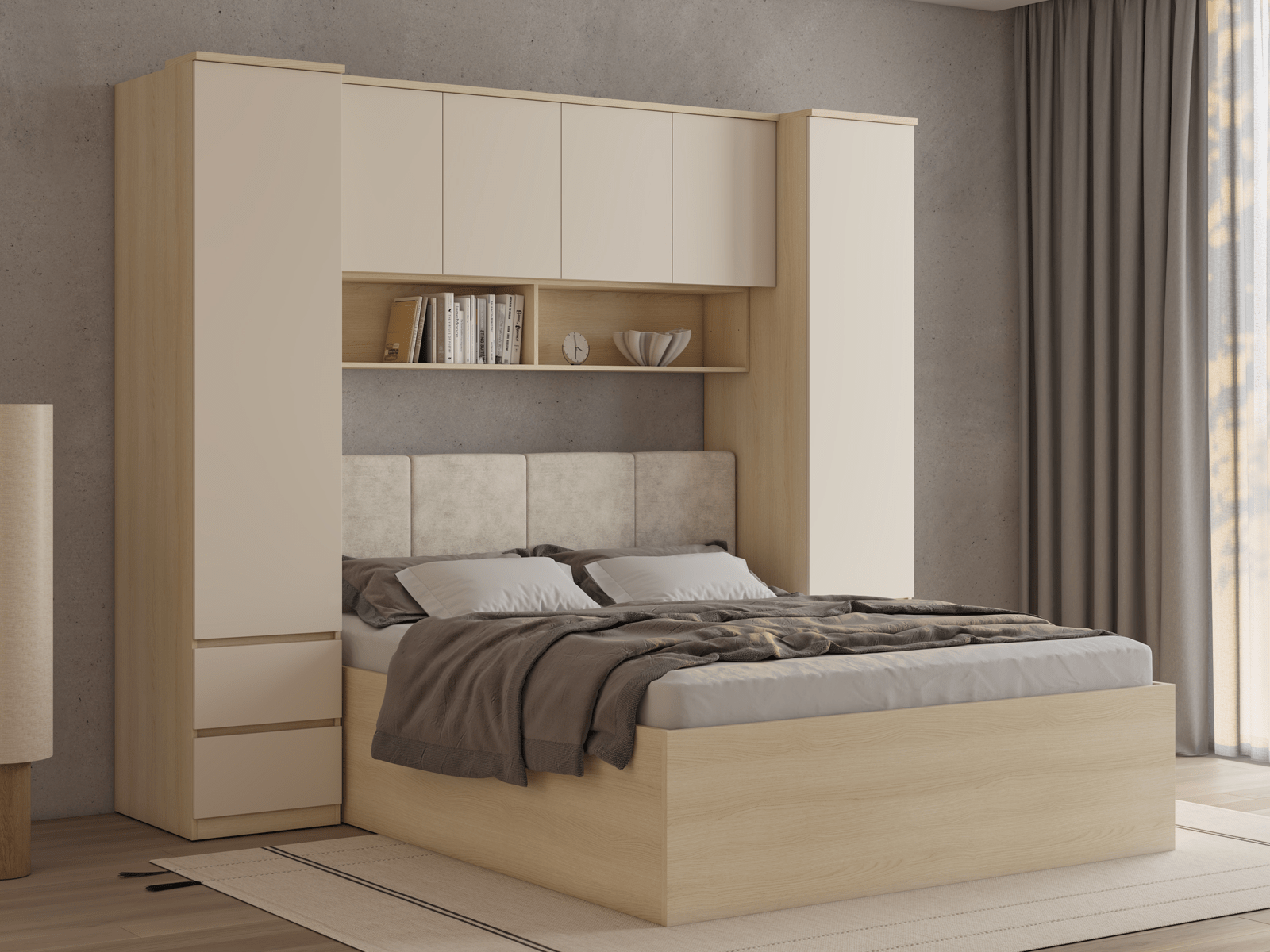 Lit pont THEODORA 160x200 cm chêne lindberg/sable fermé