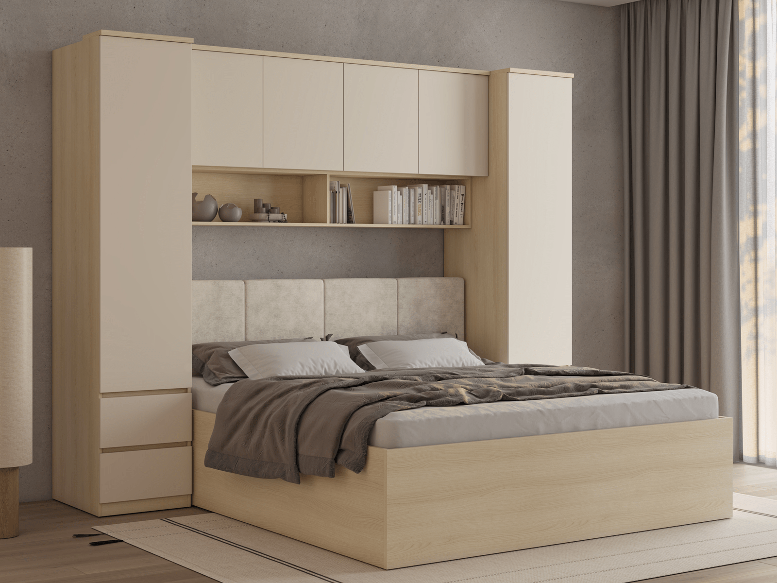 Lit pont THEODORA 180x200 cm chêne lindberg/sable fermé