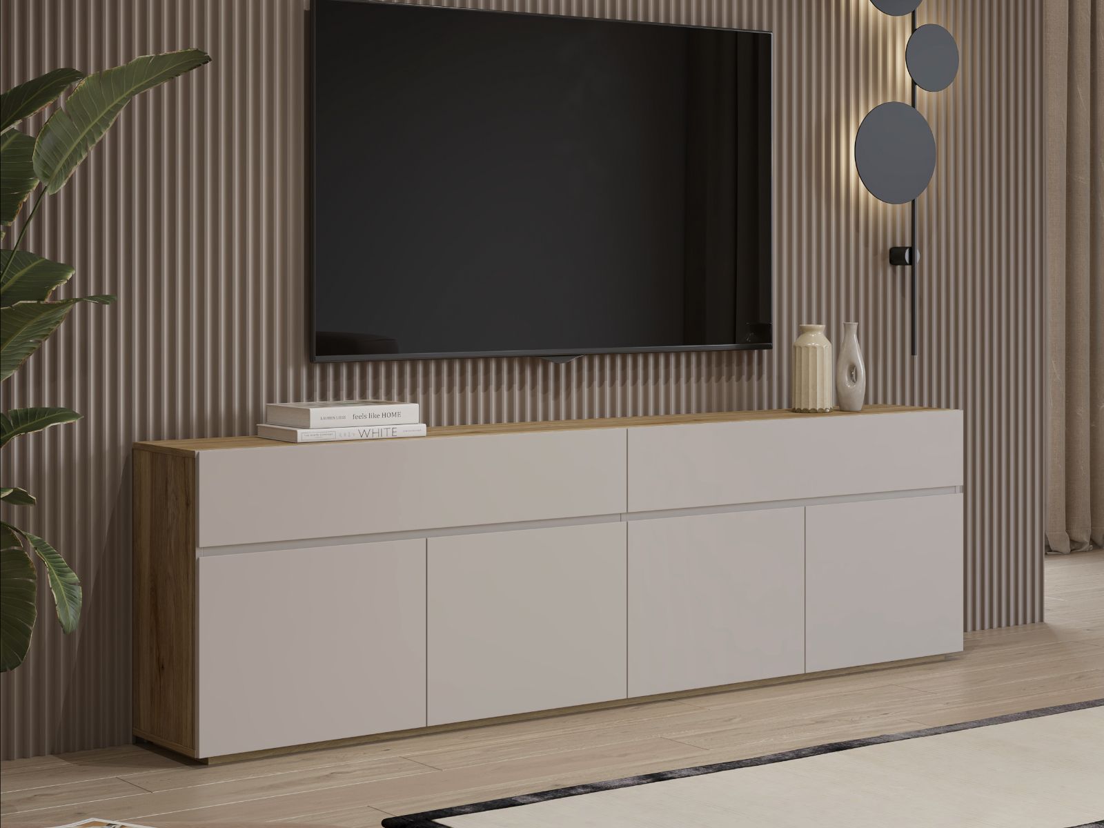 Meuble tv-hifi KRISY 4 portes 2 tiroirs cachemire/chêne mauvella