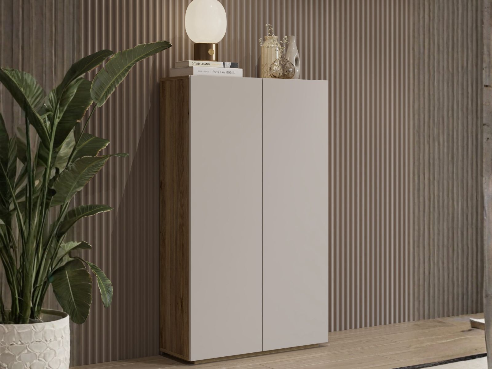 Commode haute KRISY 2 portes cachemire/chêne mauvella