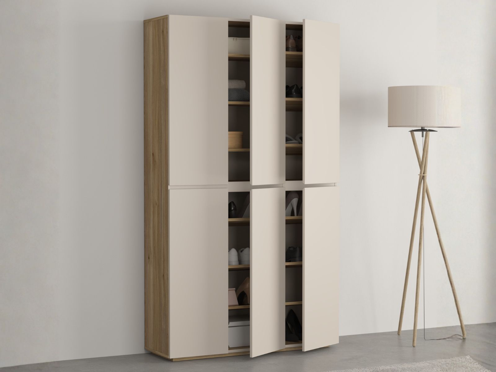 Armoire KRISY 6 portes cachemire/chêne mauvella