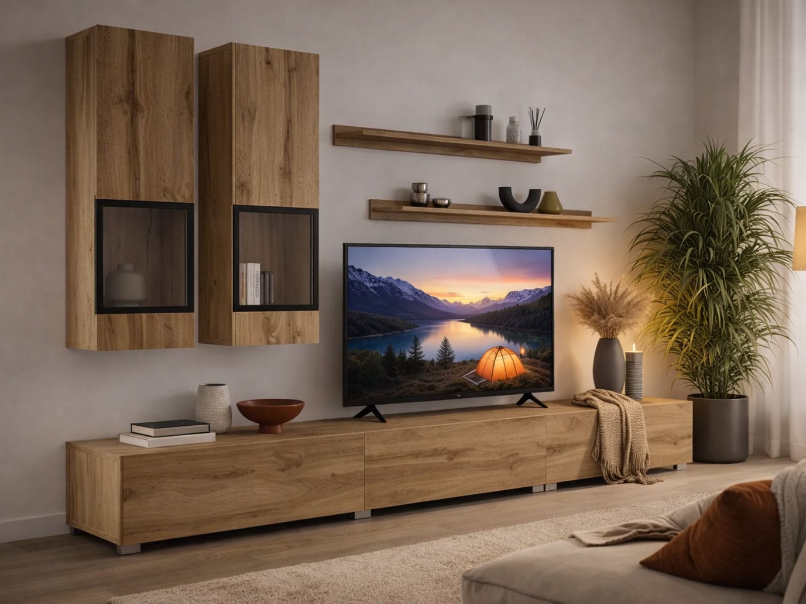 Mur tv-hifi BABEL 5 portes chêne wotan