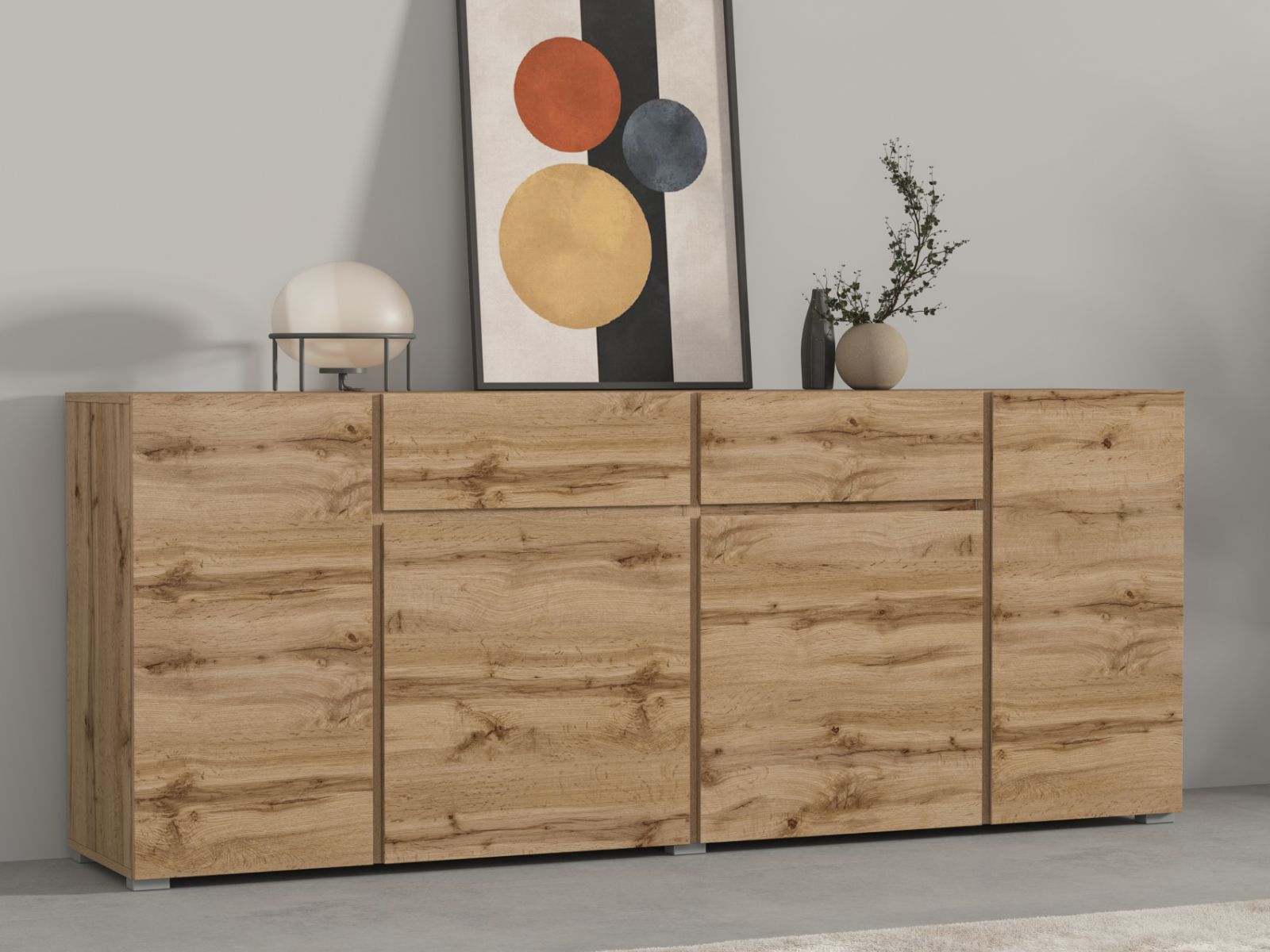 Buffet/bahut ASYMI 4 portes 2 tiroirs chêne wotan