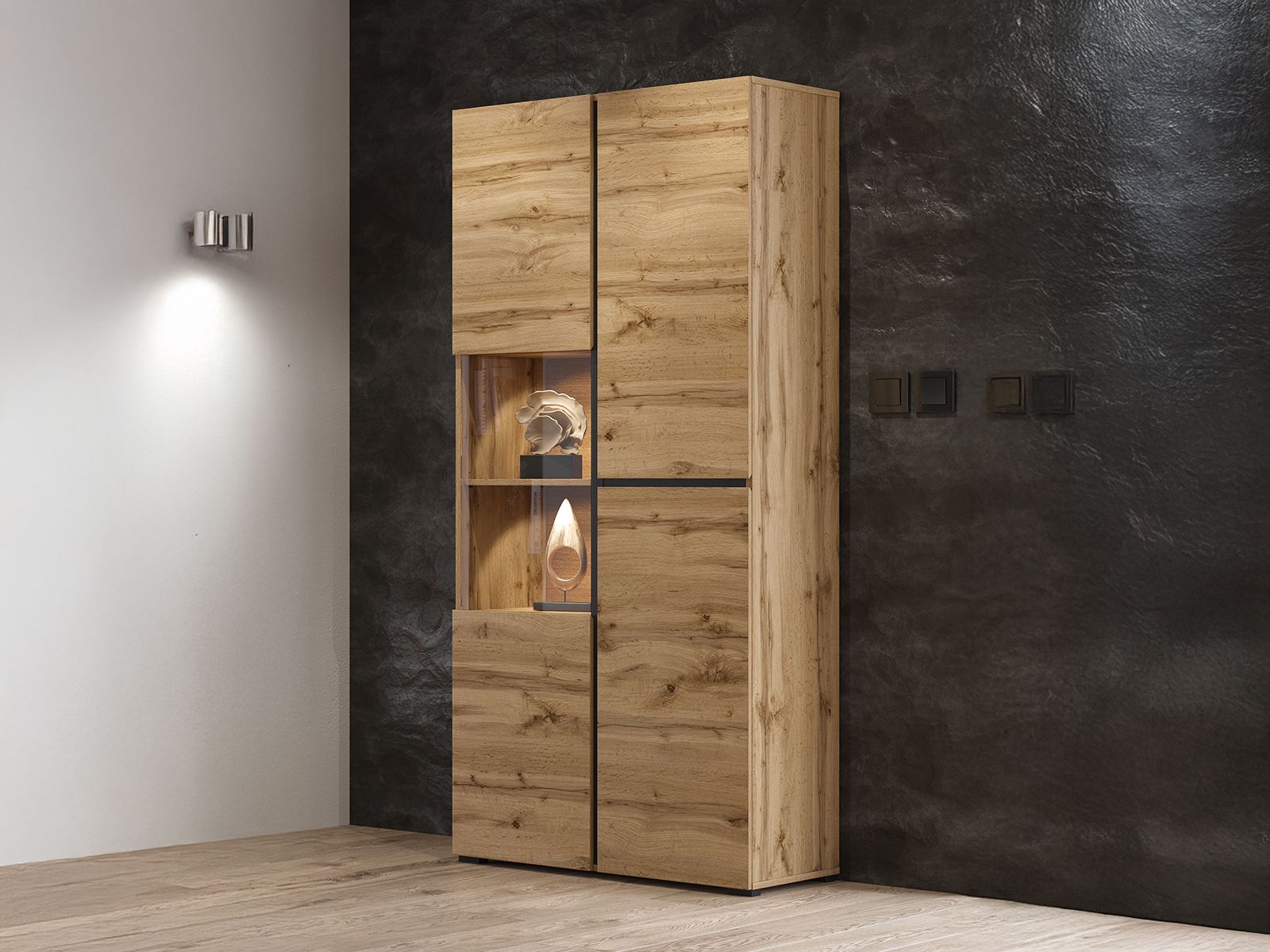 Vitrine CROSSAIR 3 portes chêne wotan