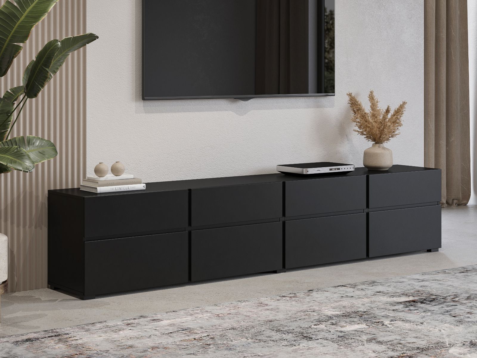 Meuble tv-hifi CROSSAIR 4 portes battantes 4 tiroirs noir