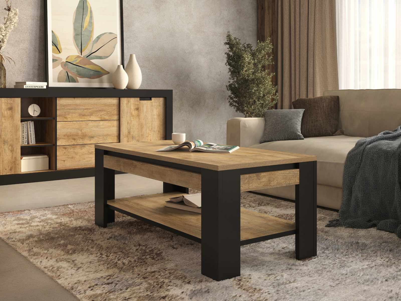 Table basse TUDORO 120 cm chêne samdal/noir