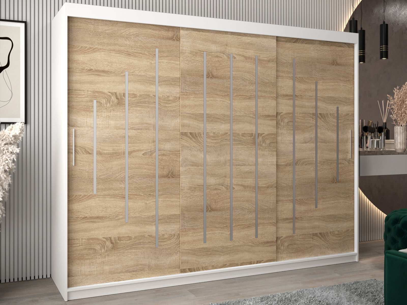 Armoire YORKNEW 3 portes coulissantes 250 cm blanc/sonoma