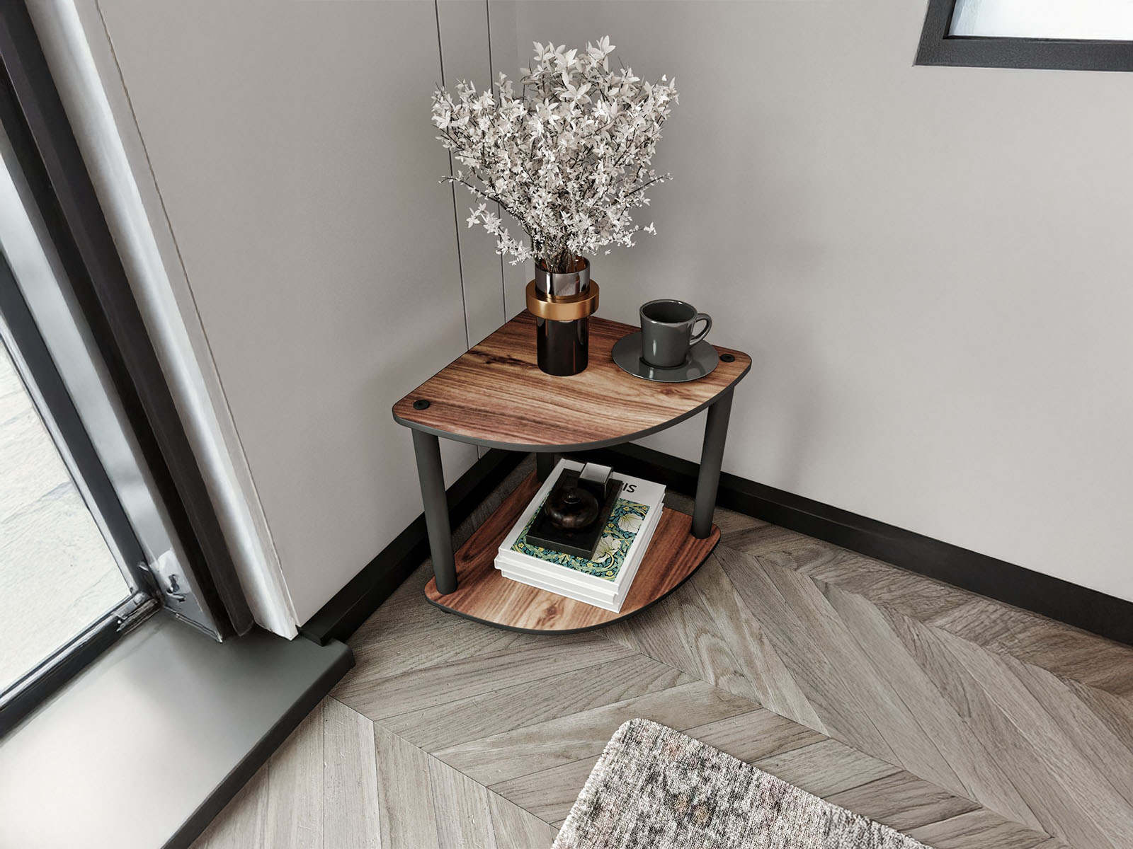 Table d’appoint d’angle BOOKY 34 cm noyer