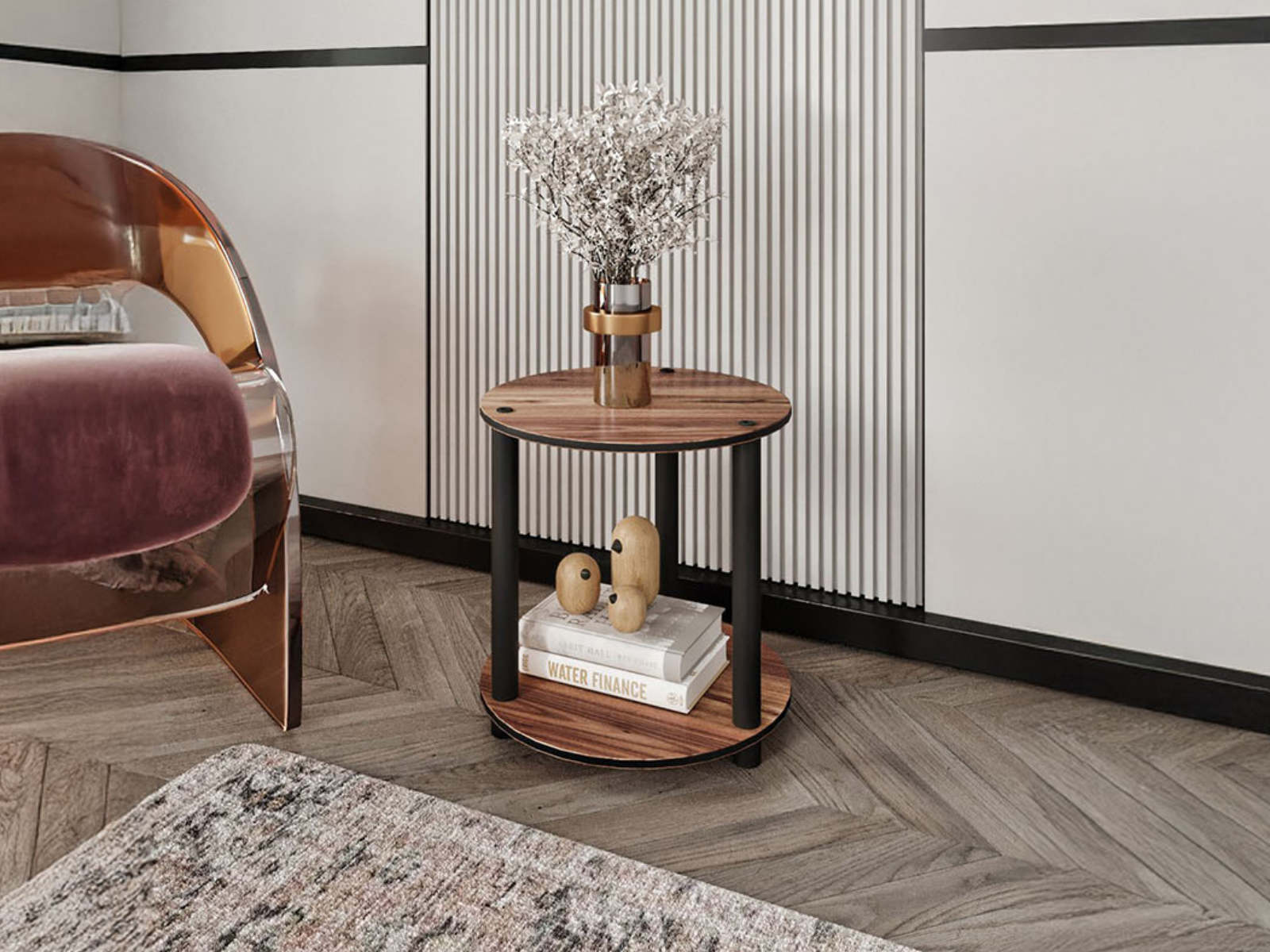 Table d’appoint ronde BOOKY 34 cm noyer