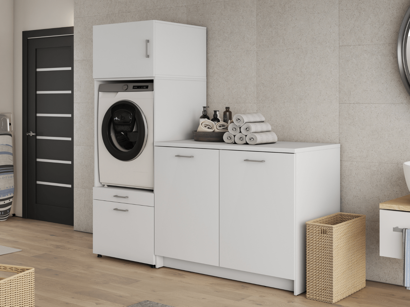 Meuble WASHING 1 machine avec meuble bas blanc avec 1 surmeuble