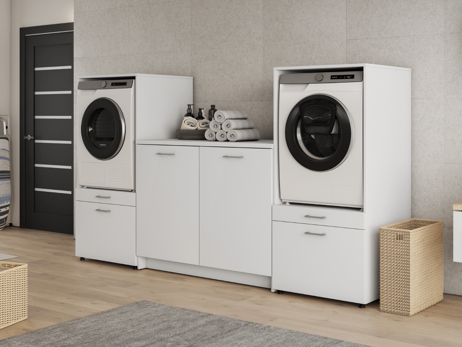 Meuble WASHING 2 machines avec meuble bas blanc