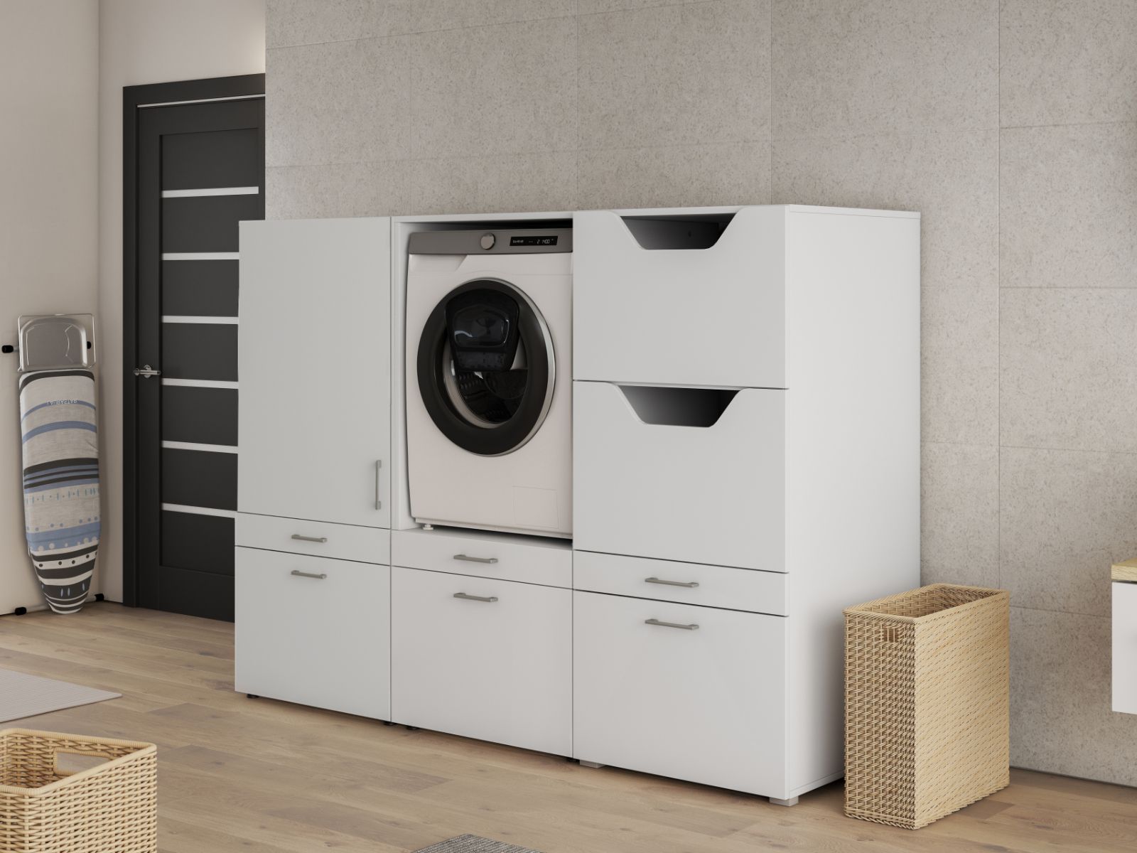Meuble WASHING 1 machine avec 2 armoires MEDIUM blanc
