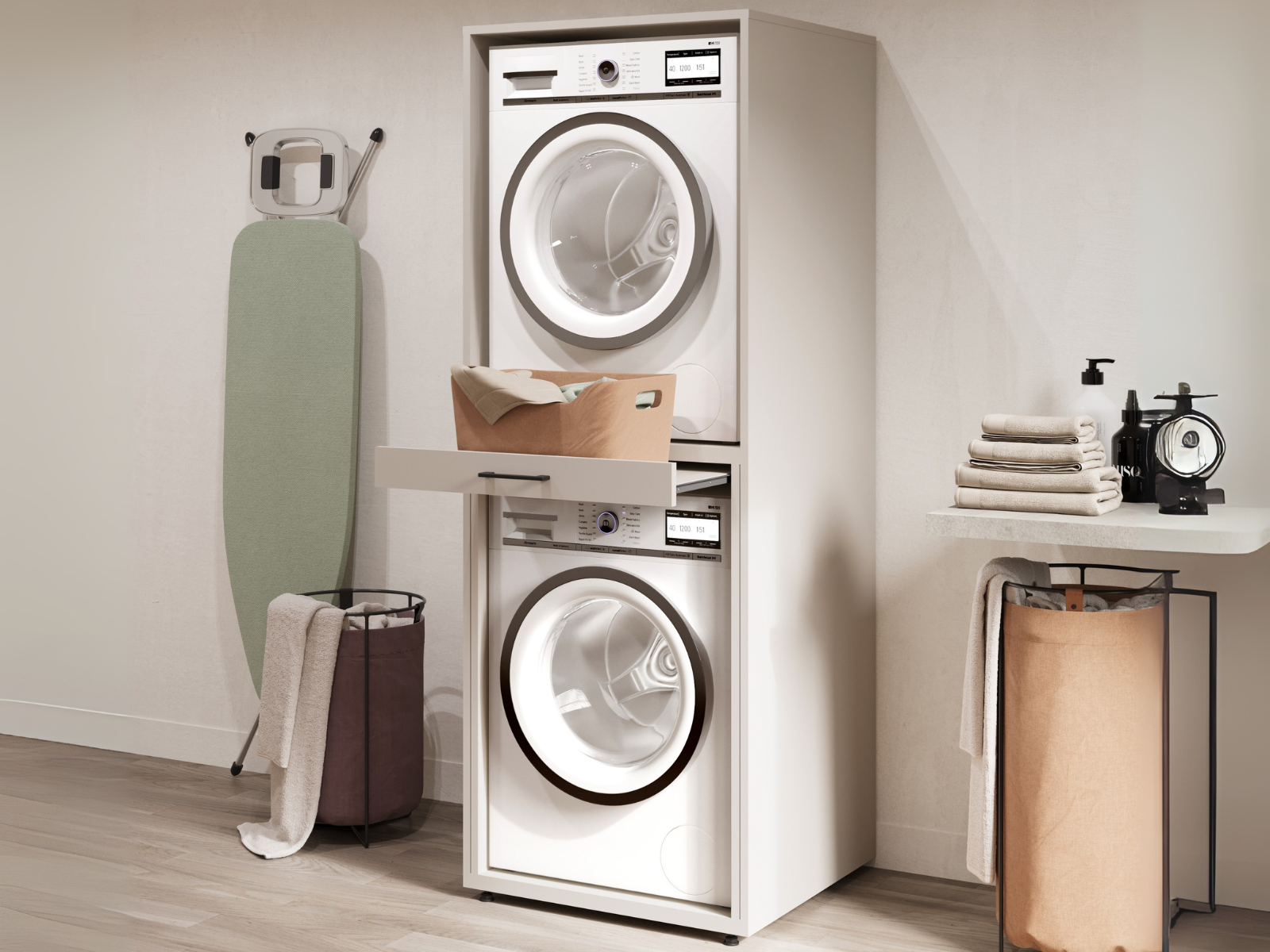 Meuble WASHING 2 machines superposées cachemire