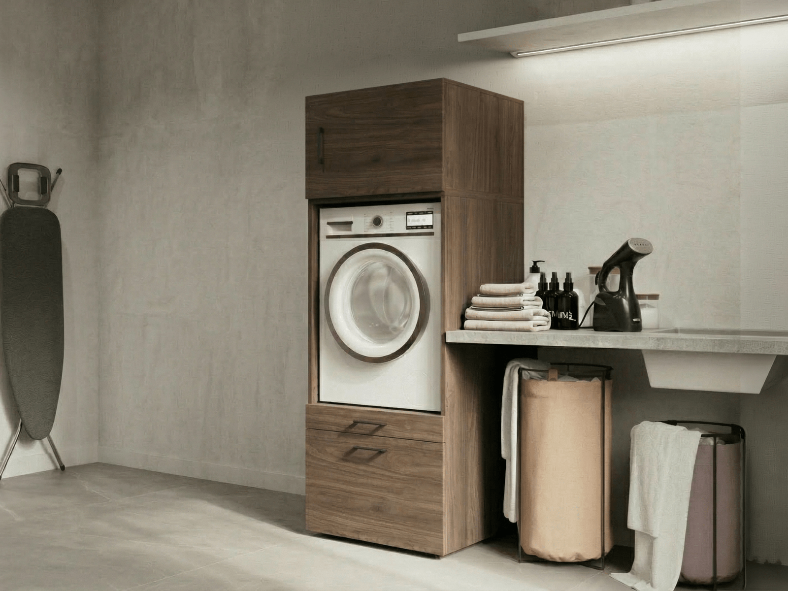 Meuble WASHING 1 machine noyer avec 1 surmeuble