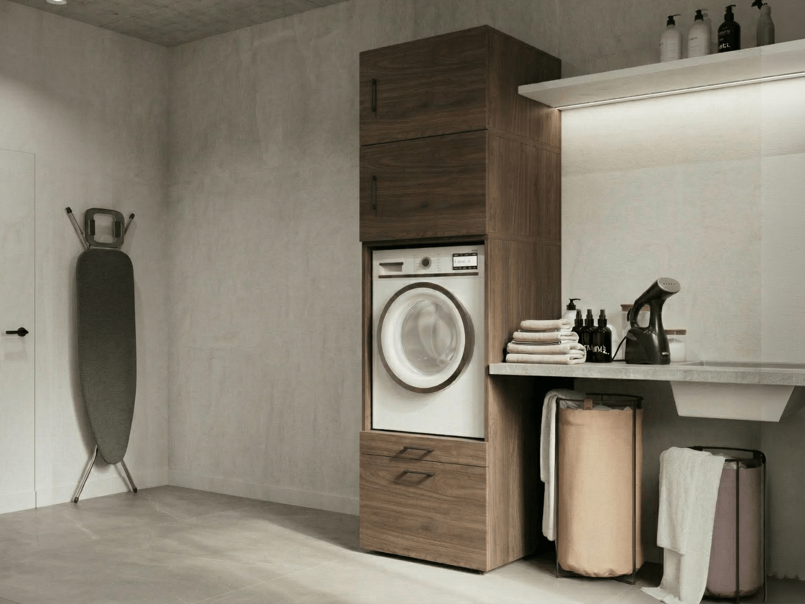 Meuble WASHING 1 machine noyer avec 2 surmeubles