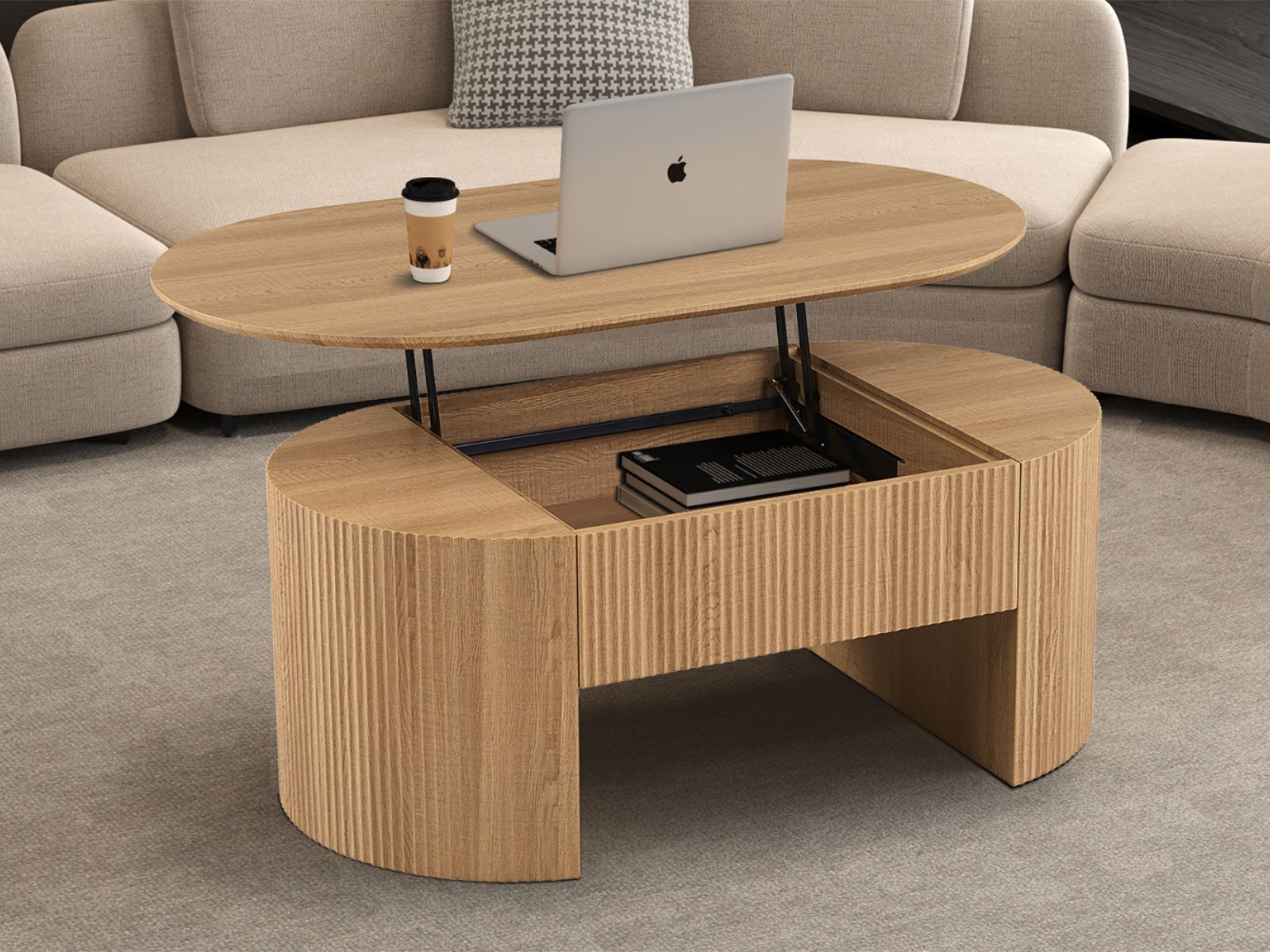 Table basse LARUSSO avec plateau relevable 120 cm chêne naturel
