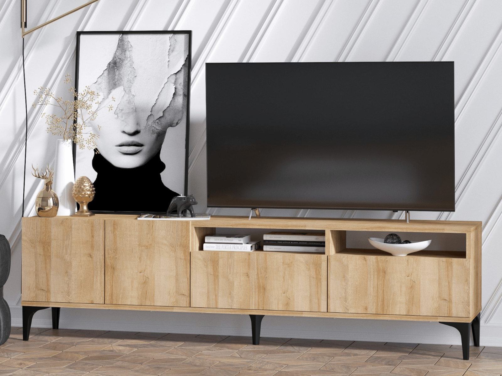 Meuble tv-hifi MONICA 4 portes chêne brun