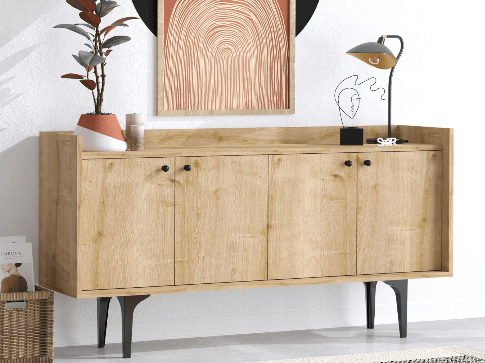 Buffet/bahut NAVIRANA 4 portes chêne saphir