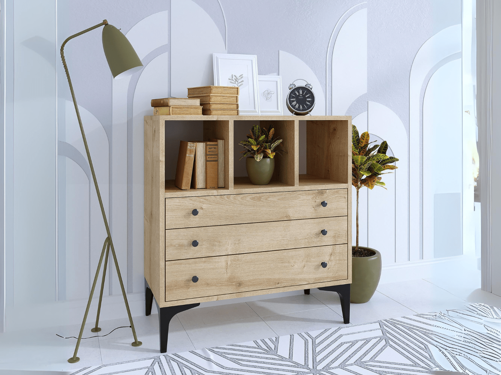 Commode NEVACHA 3 tiroirs chêne