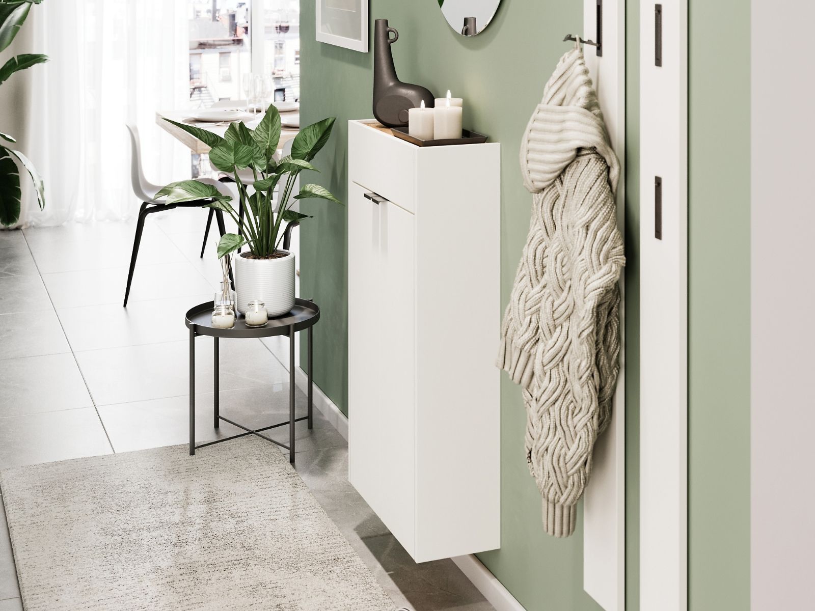 Meuble à chaussures AMEYA 2 portes 56 cm blanc/chêne navarra