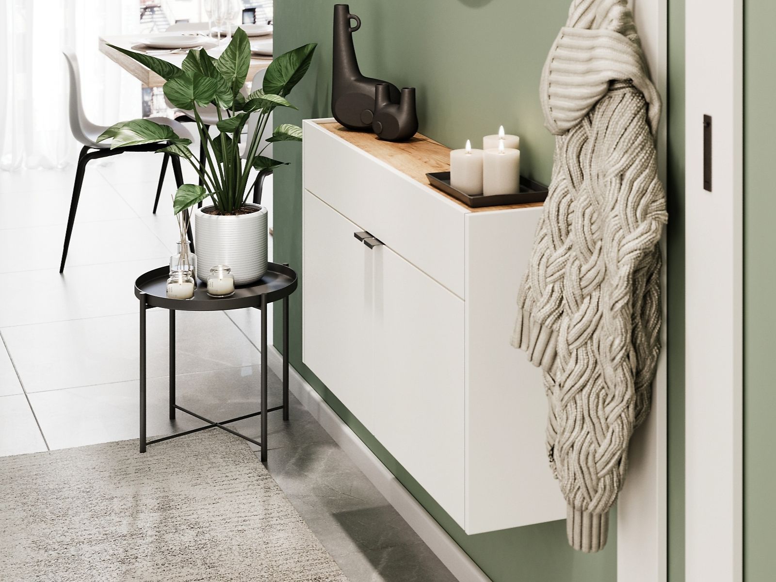 Meuble à chaussures AMEYA 2 portes 110 cm blanc/chêne navarra