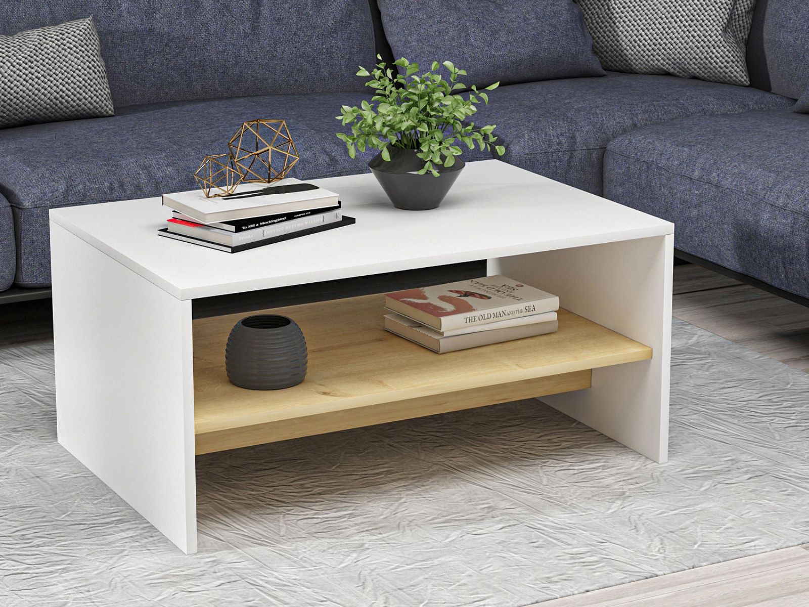 Table basse APOLLO 90 cm blanc/chêne saphire