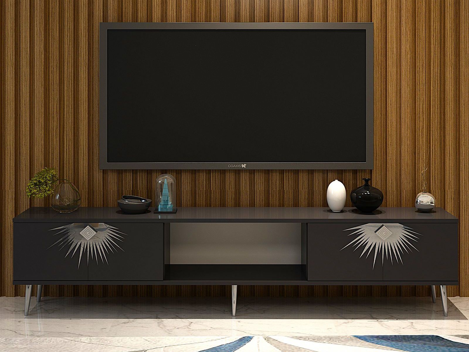 Meuble tv-hifi NIDAS 2 portes anthracite/argenté