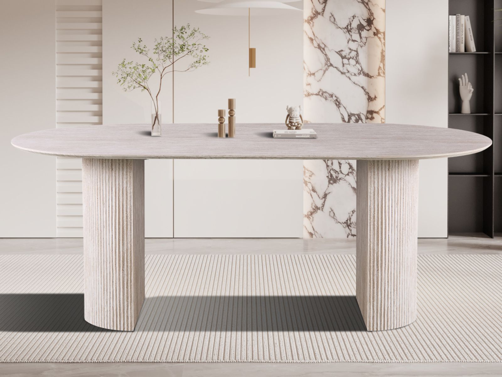 Table repas ovale LARUSSO 200 cm travertin