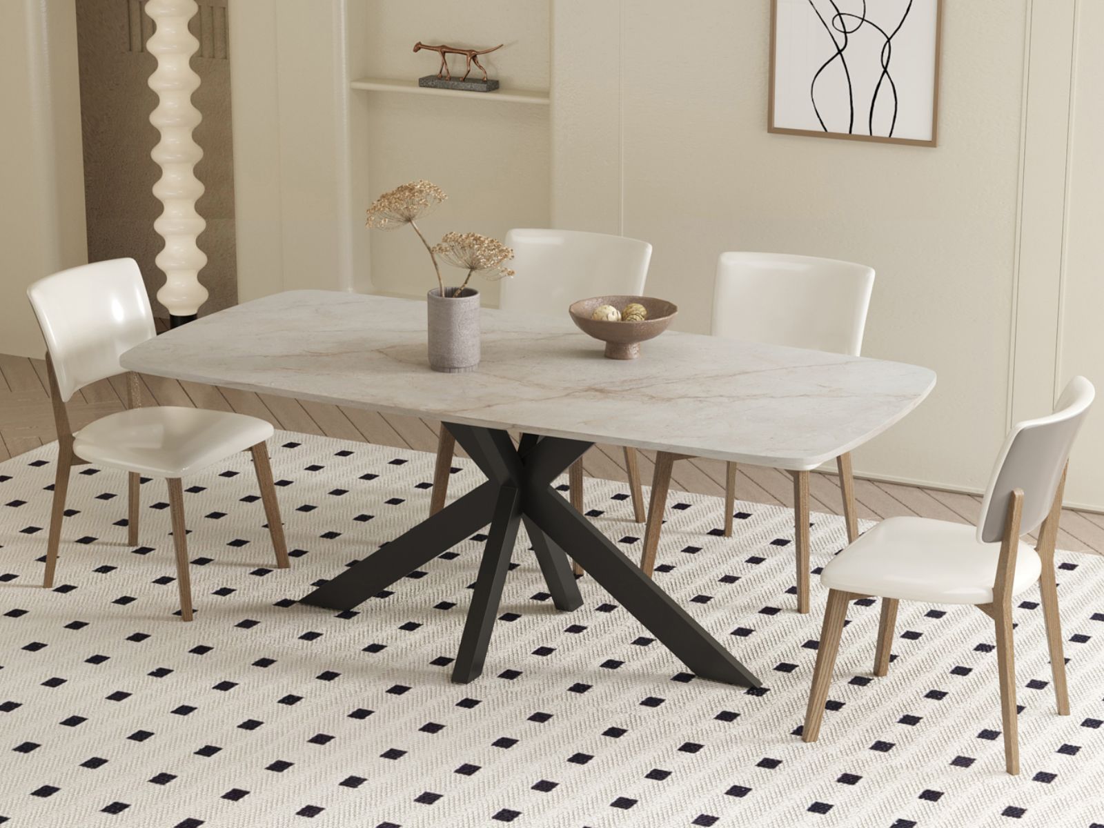 Table repas rectangulaire APOLIRI 180 cm beige brillant