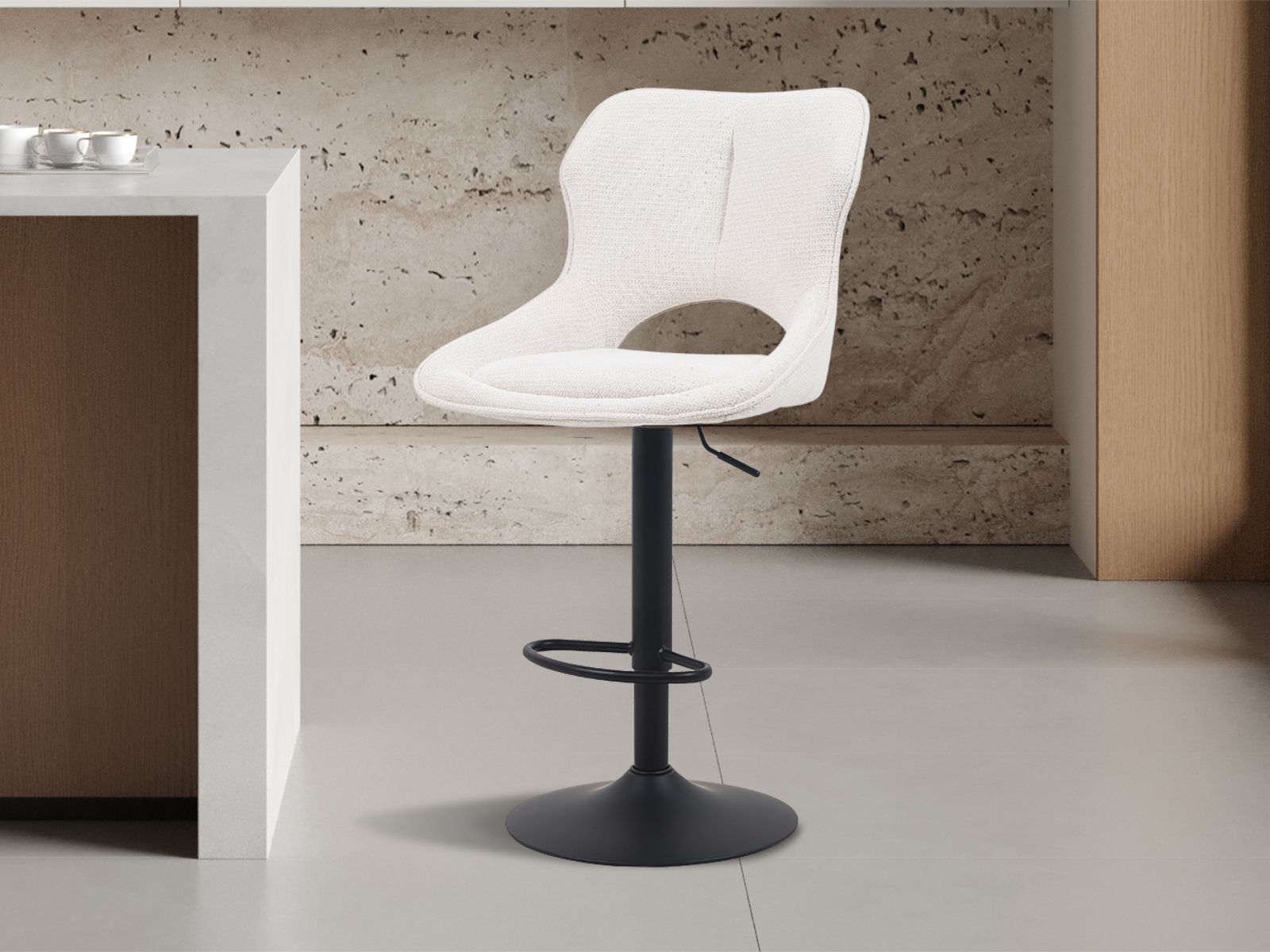 Tabouret de bar MATEUS 65 > 86 cm tissu beige