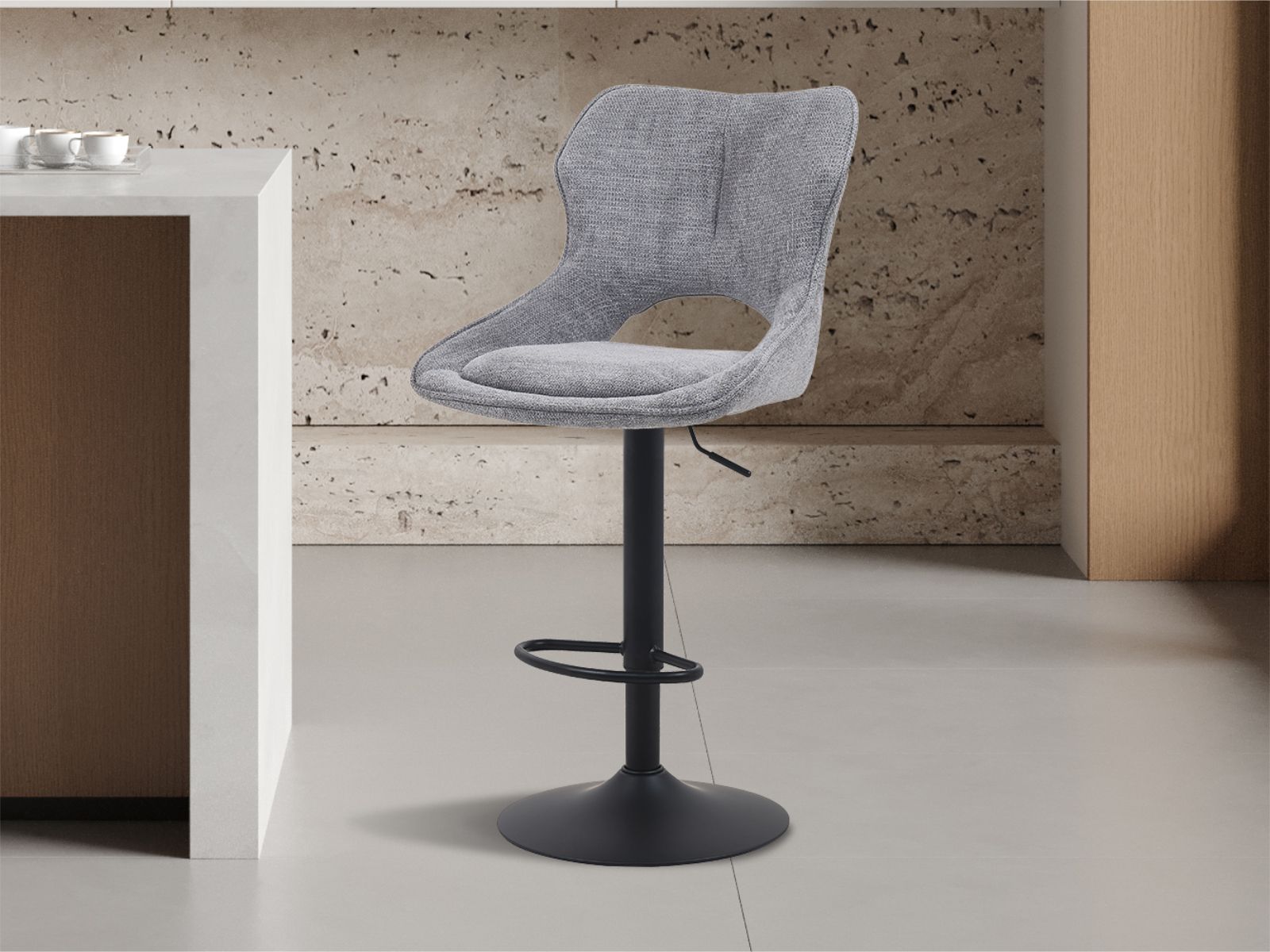 Tabouret de bar MATEUS 65 > 86 cm tissu gris foncé