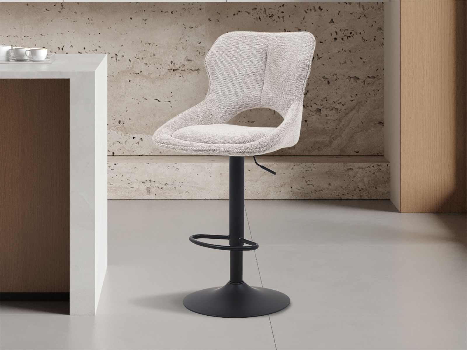 Tabouret de bar MATEUS 65 > 86 cm tissu gris clair