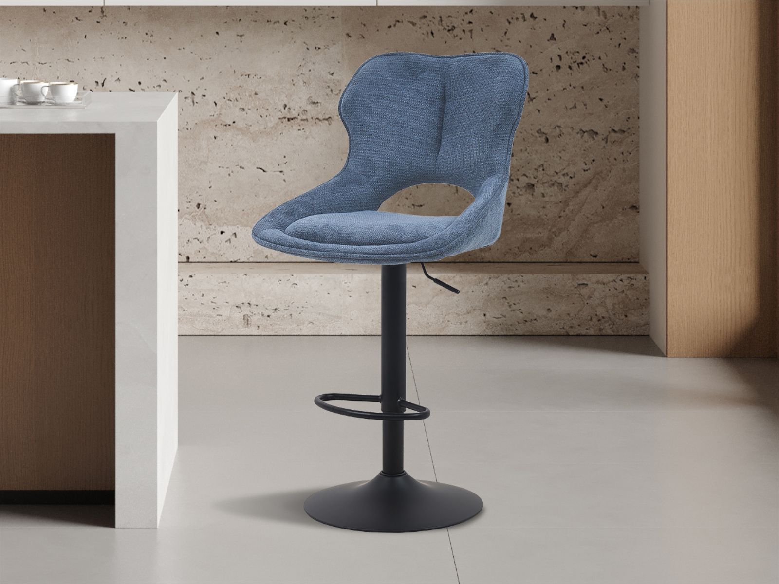 Tabouret de bar MATEUS 65 > 86 cm tissu bleu