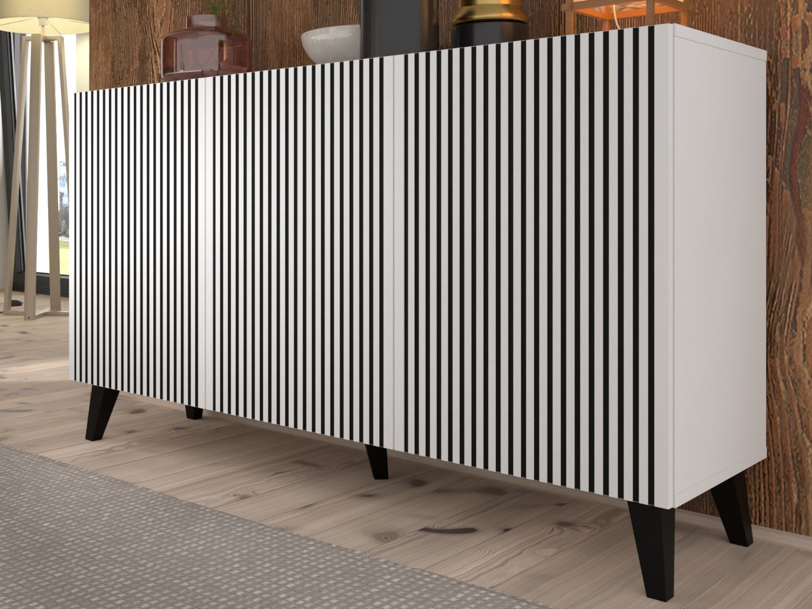 Buffet/bahut RAVAGE 3 portes blanc/noir