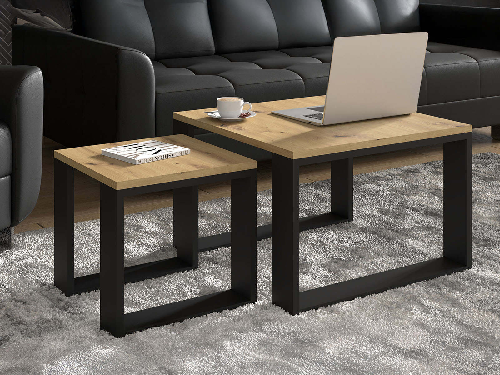 Ensemble table d'appoint NAKUMI 60 cm chêne artisan