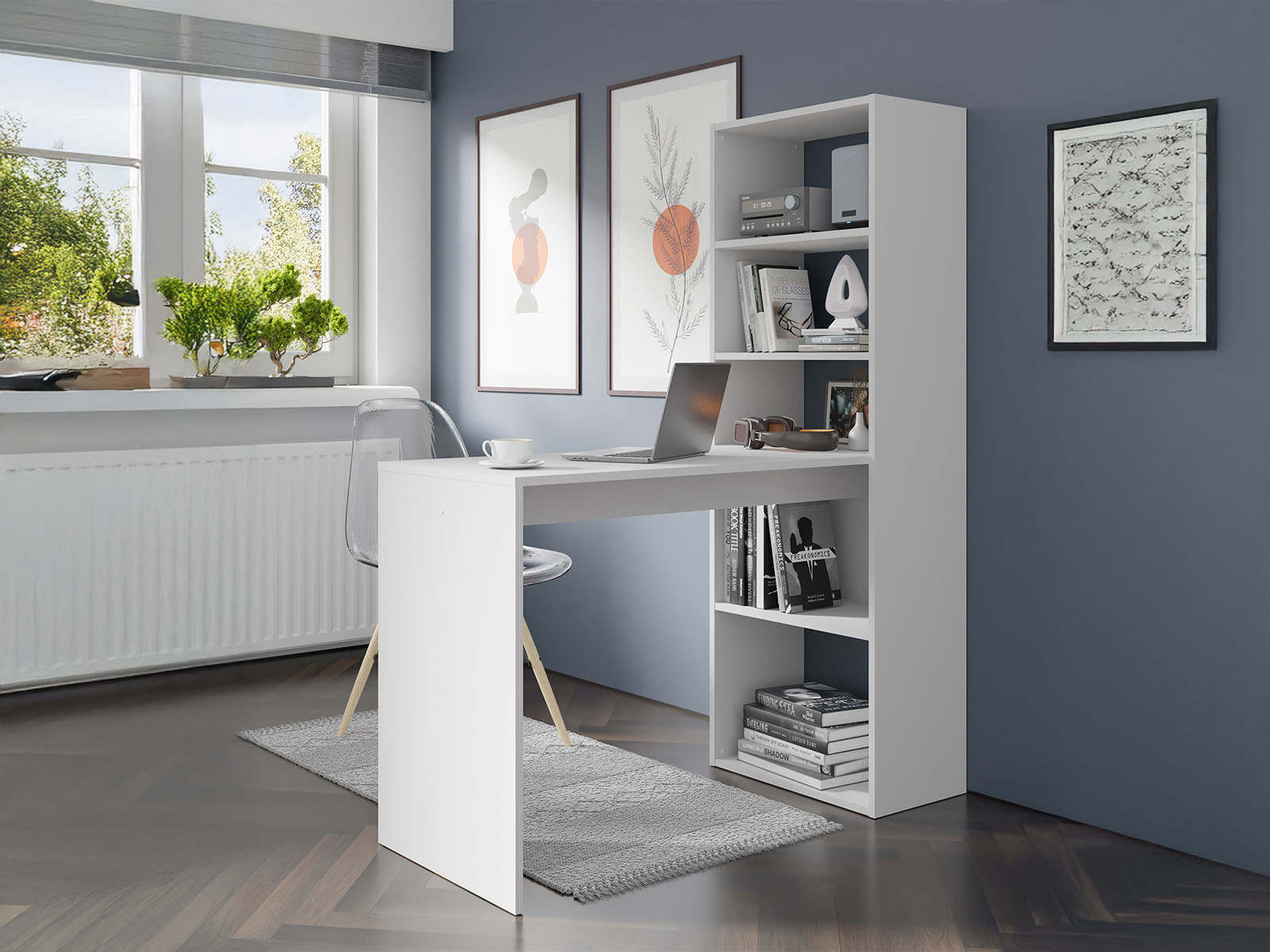 Bureau avec étagère HARMO 120 cm blanc