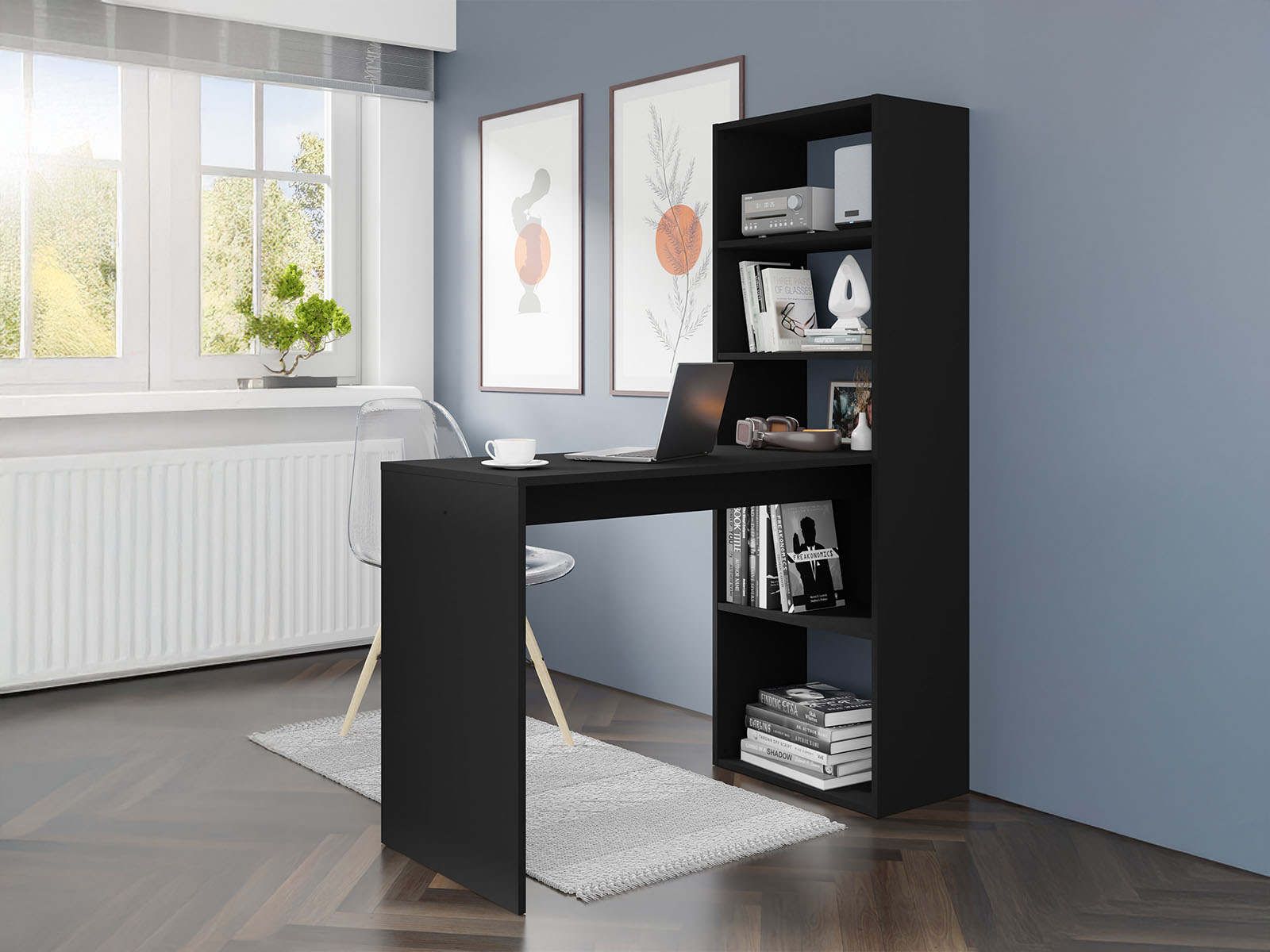 Bureau avec étagère HARMO 120 cm noir