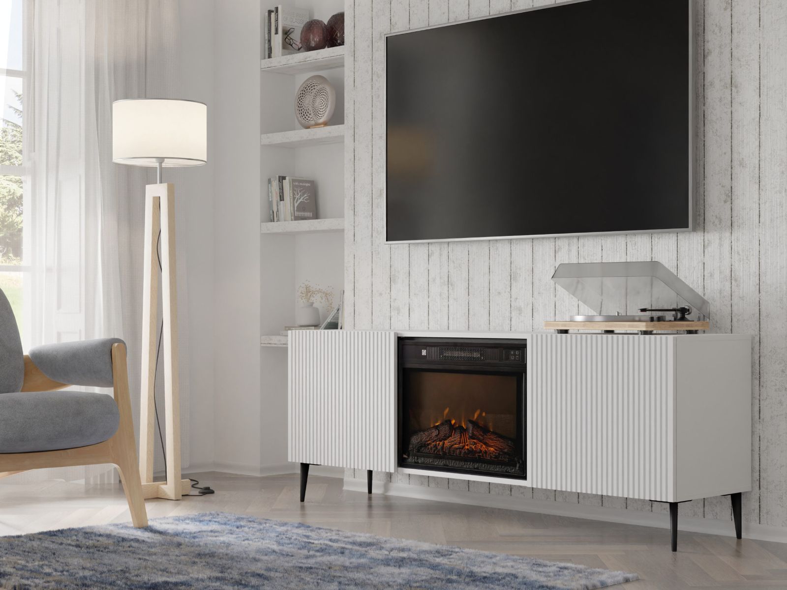 Meuble tv-hifi cheminée RAVAGE 2 portes blanc