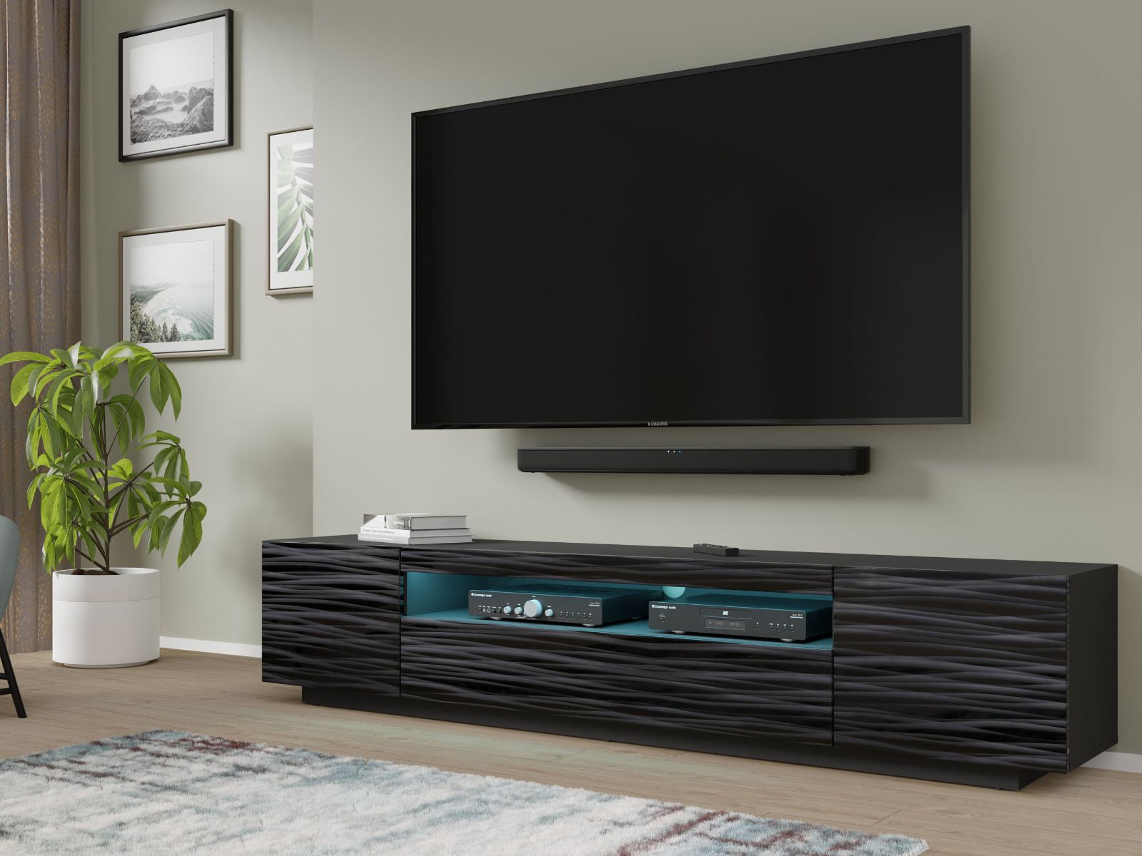 Meuble tv-hifi AUREO 3 portes 200 cm sahara avec led