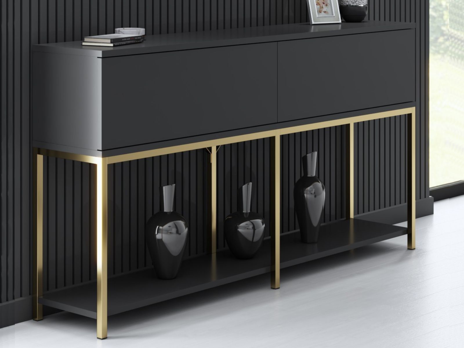 Console LODINO 150 cm anthracite/doré
