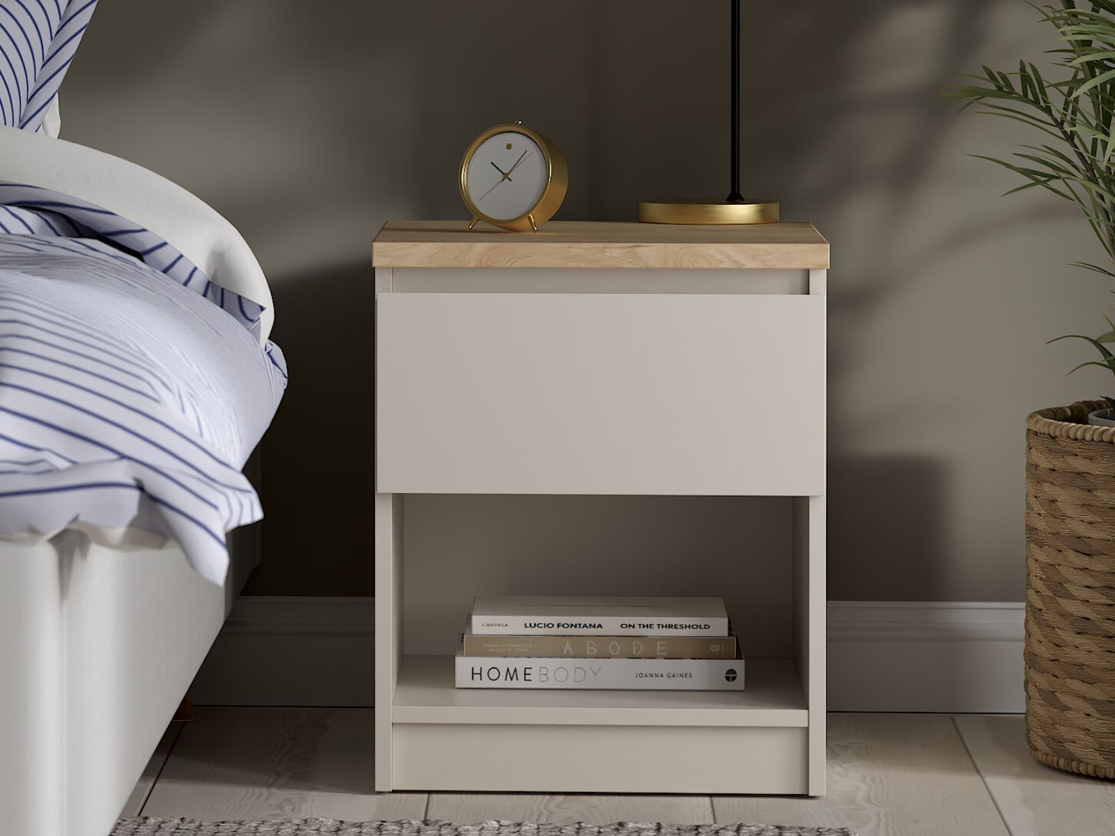 Chevet NAIADE 1 tiroir cachemire/chêne jackson