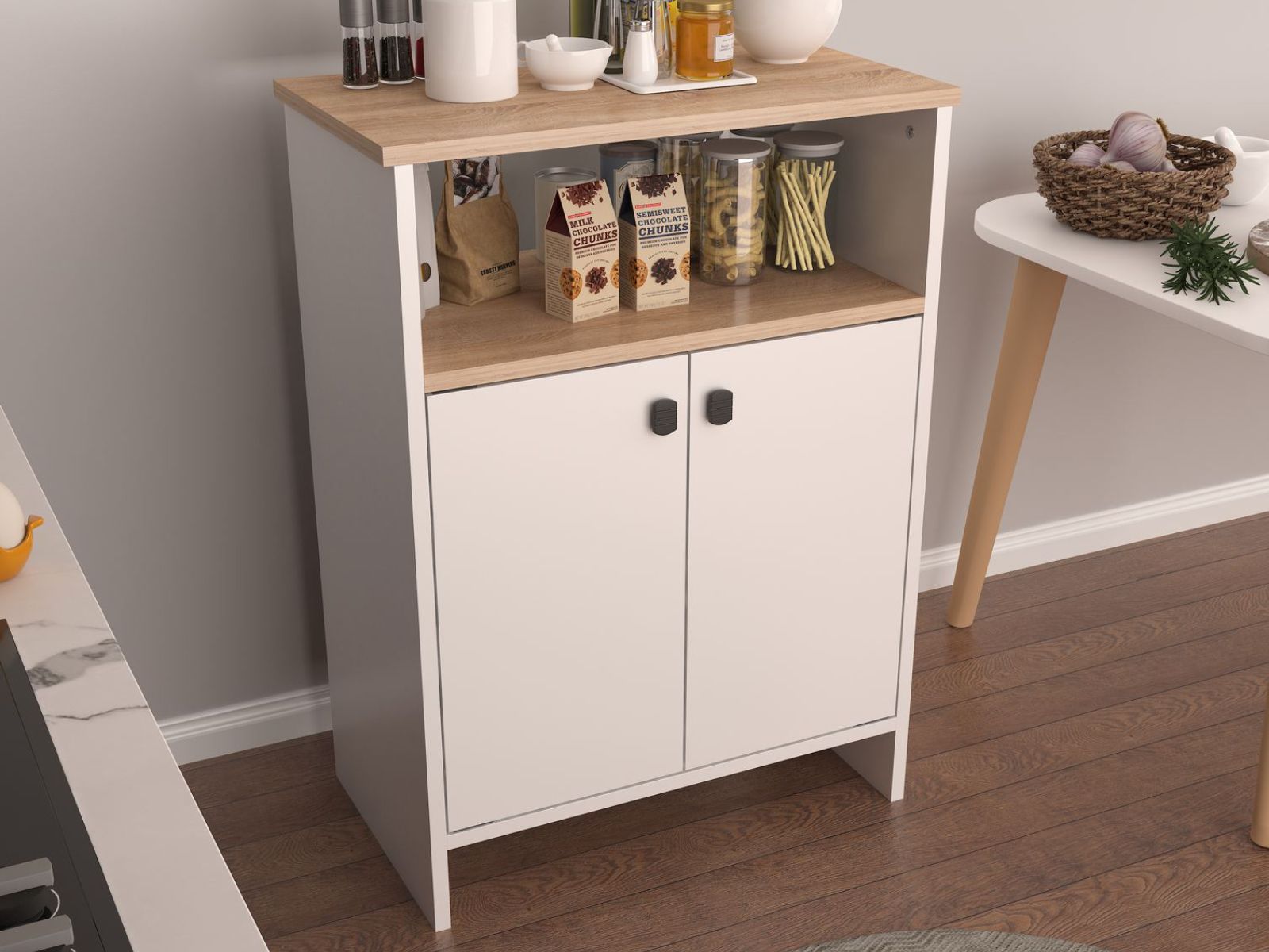 Meuble de rangement BERNIE 2 portes chêne/blanc