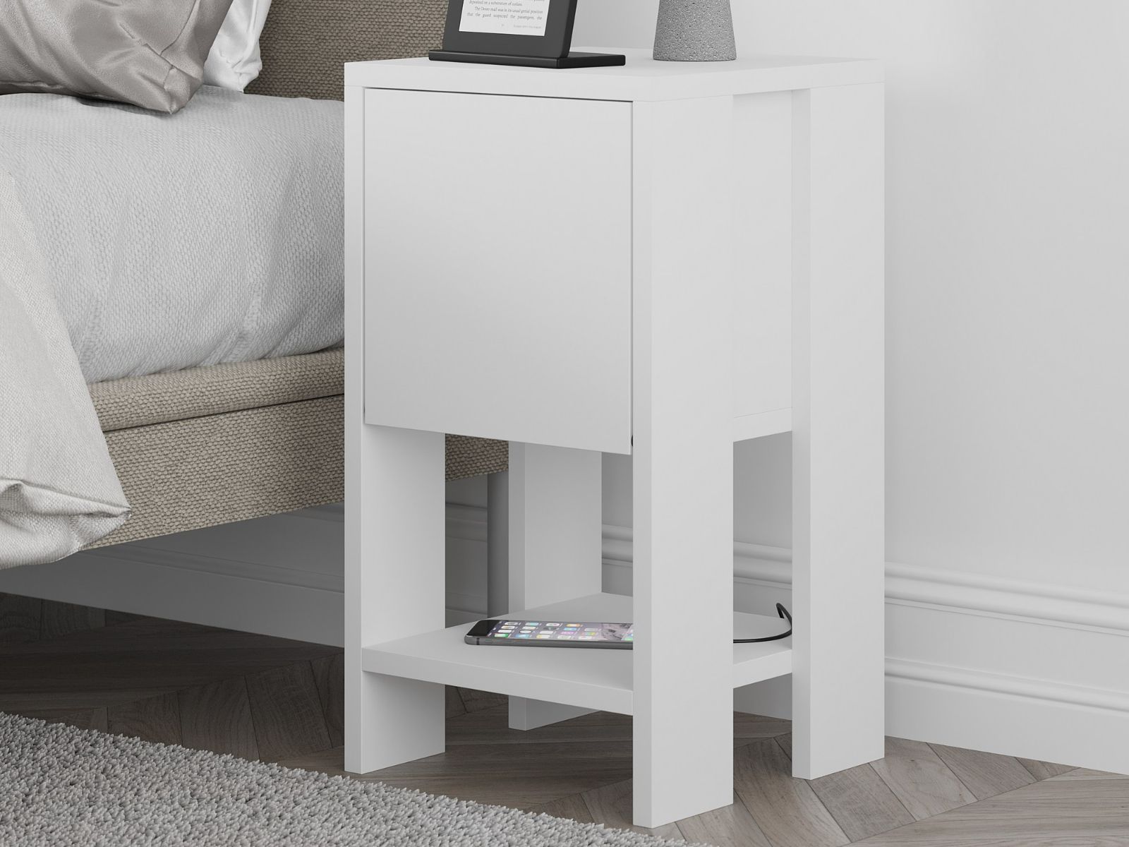 Table de chevet EMAR 1 porte abattante blanc