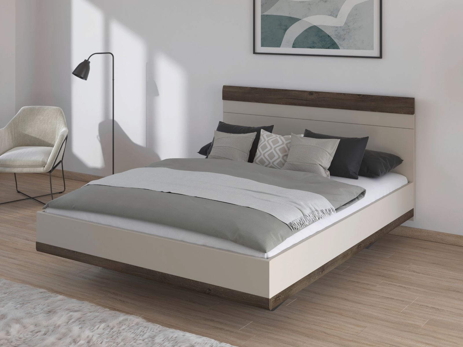 Lit SAJORIS 160x200 cm cachemire/chêne atlantique