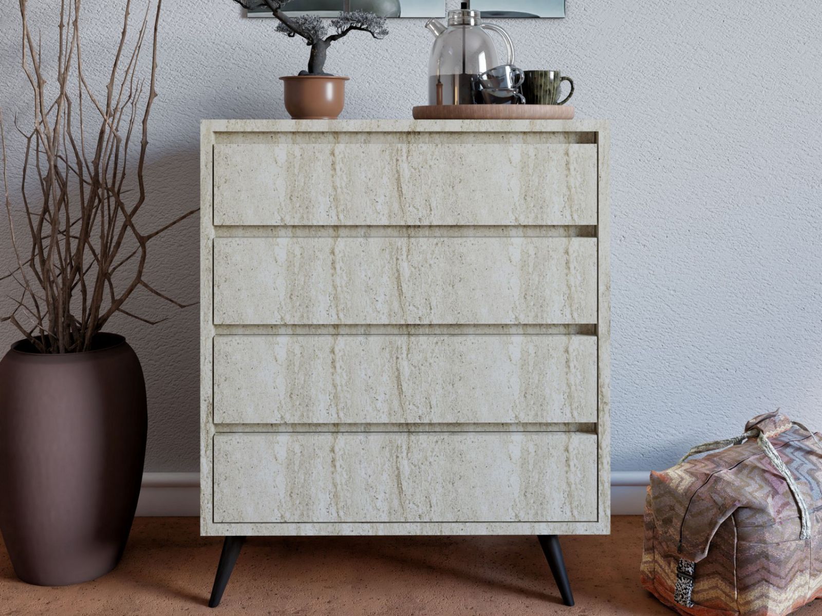 Commode TUVERA 4 tiroirs travertin