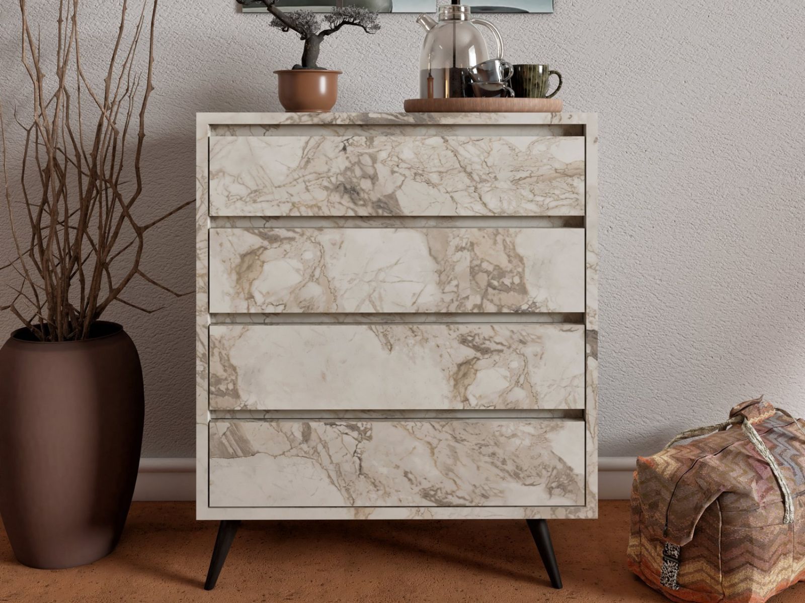 Commode TUVERA 4 tiroirs marbre blanc