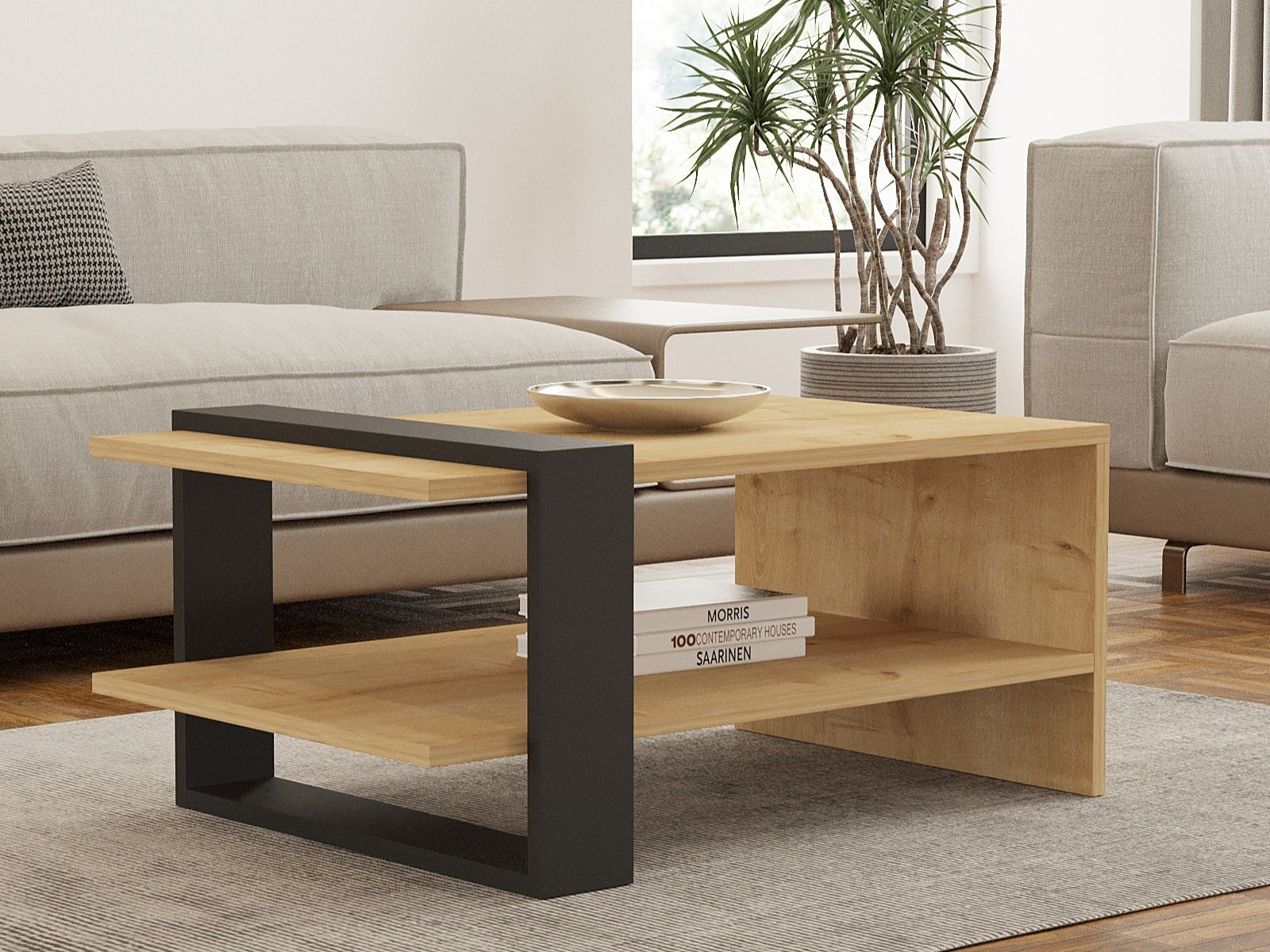 Table basse GAYA 80 cm chêne clair/anthracite