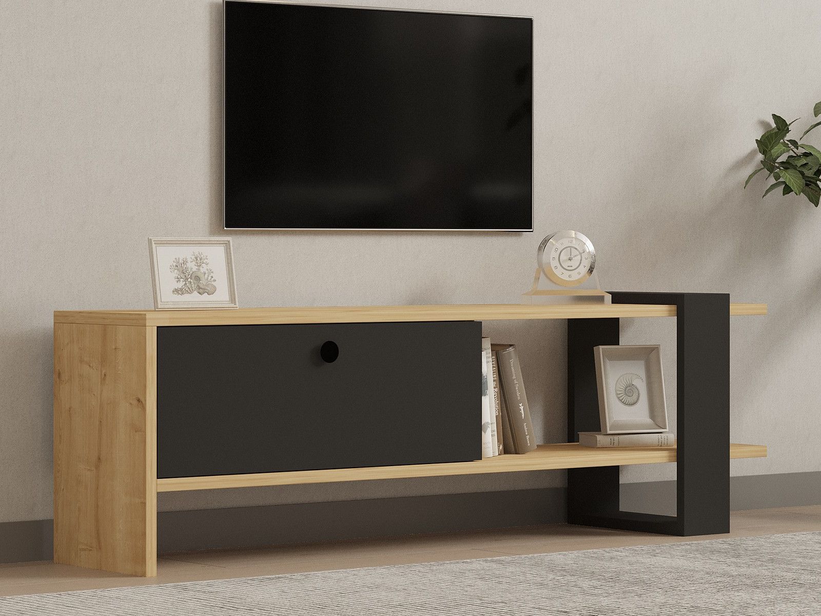 Meuble tv-hifi GAYA 1 porte chêne clair/anthracite