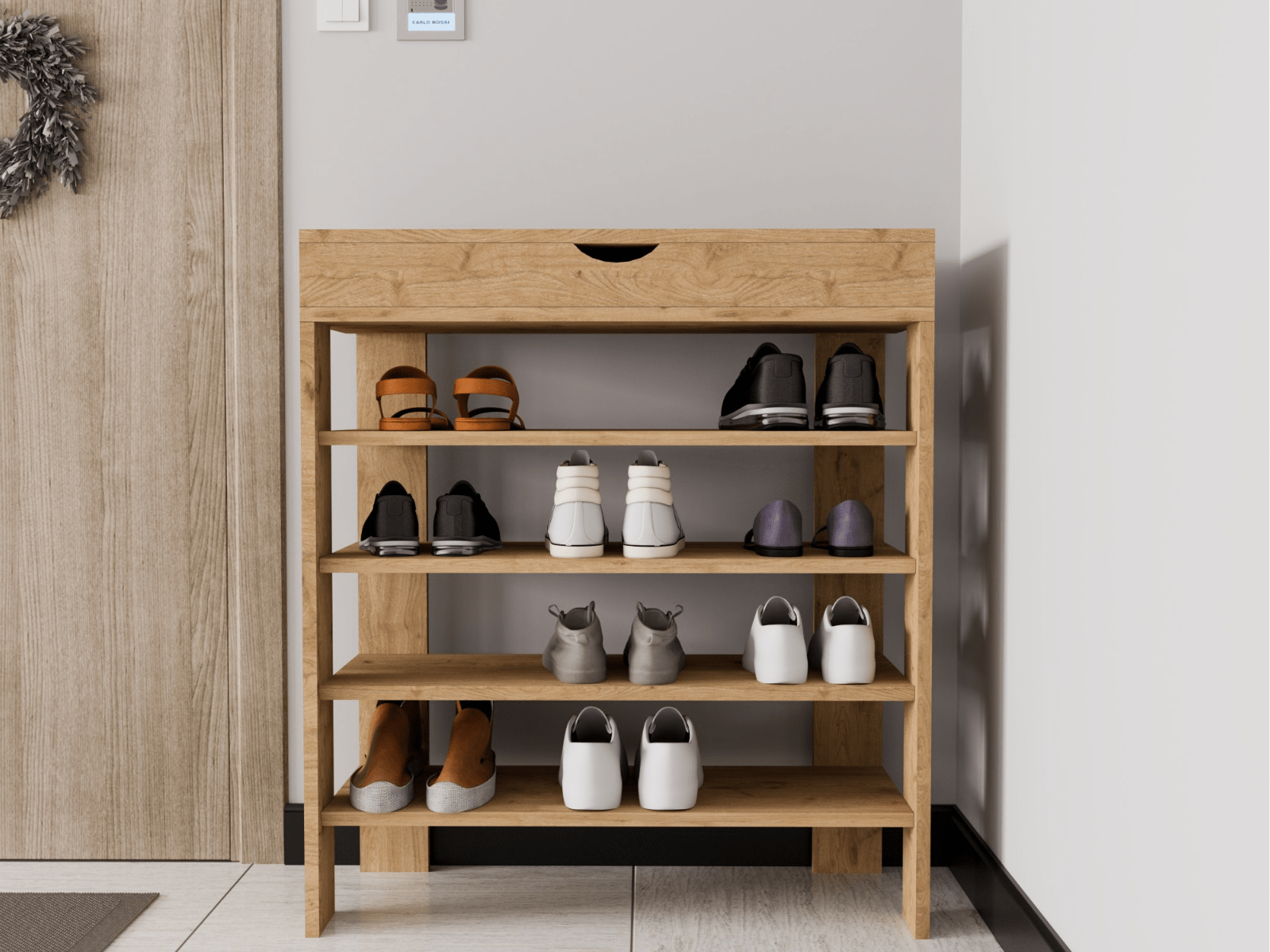 Meuble à chaussures ROYELLE 1 porte chêne brun